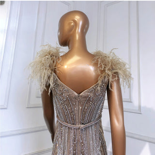 Nude Luxury Mermaid Evening Gown 2024 Elegant Feathers Beaded Sexy For Women Formal Party Dress