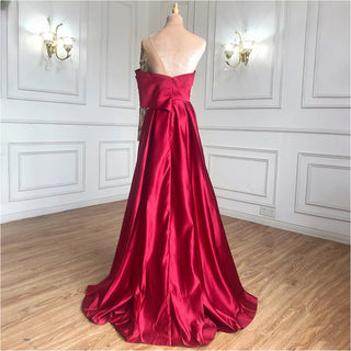 Satin Wine Red Evening Gown 2024 - A-Line One Shoulder Simple Elegant Formal Dress