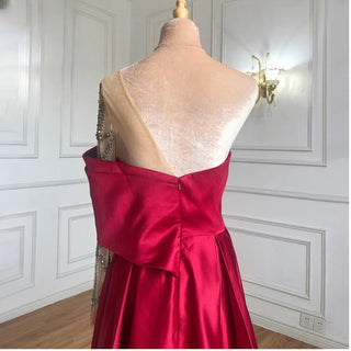 Satin Wine Red Evening Gown 2024 - A-Line One Shoulder Simple Elegant Formal Dress