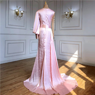 Muslim Mermaid Peach Satin Evening Dress 2024 - Elegant Beaded With Skirt Gown for Women's Party