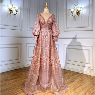 Dubai Twilight Glow: Elegant Long Sleeve Overskirt Evening Dress with 2024 Luxury Crystal Embellishments, Perfect for Plus Size Women at Navy Blue Wedding and Formal Parties.