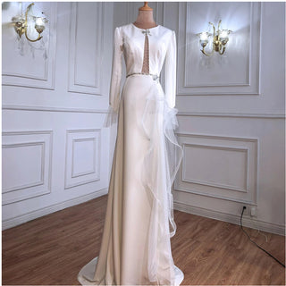 Muslim White Split Mermaid Evening Gown: Elegant Beaded Luxury for Women's Parties 2024