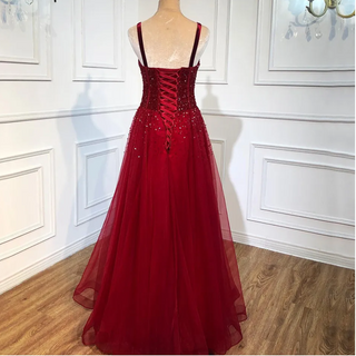 Red Beading Evening Gowns 2024 - Sleeveless A-Line Luxury Floor-Length Formal Dress Design