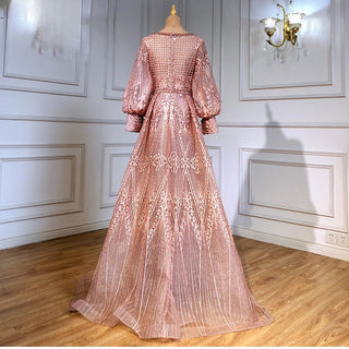 Dubai Twilight Glow: Elegant Long Sleeve Overskirt Evening Dress with 2024 Luxury Crystal Embellishments, Perfect for Plus Size Women at Navy Blue Wedding and Formal Parties.