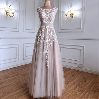 Champagne A-Line Sexy Prom Dresses 2024 Beaded Lace Flower Graduation School Party Gowns