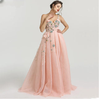 One-Shoulder Fashion Sexy Evening Dress 2024 with Flowers, Pearls, and Sleeveless Design