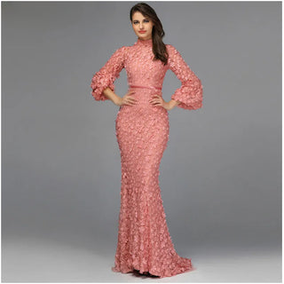 Floral Charm: 2024 Long Sleeves Mermaid Evening Dress with Pearls - Muslim Fashion