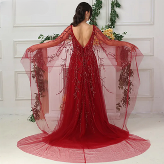 Bordeaux Bliss: Wine Red Sleeveless Evening Gown with Shawl Yarn, Beading, and Sequins - 2024 Sexy Tulle Elegance