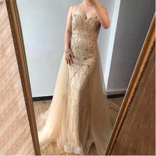 Crystal-Embellished Long White and Nude Mermaid Evening Dress - 2024 Elegant Gown