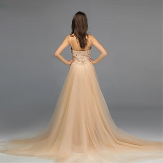 Crystal-Embellished Long White and Nude Mermaid Evening Dress - 2024 Elegant Gown