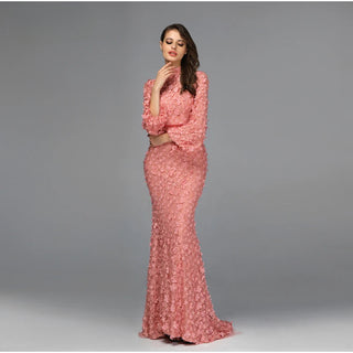 Floral Charm: 2024 Long Sleeves Mermaid Evening Dress with Pearls - Muslim Fashion