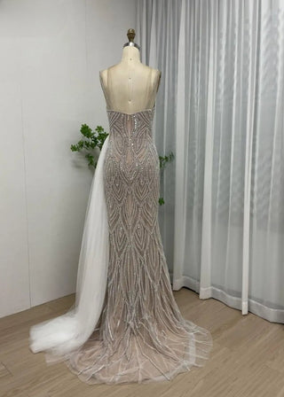 Champagne Stunning Slip Mermaid Sheath Prom Party Gown - Sexy Beaded V-Neck Evening Dress for Formal Occasions