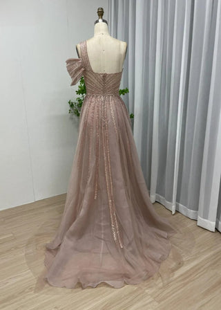 Dubai Graceful Off-Shoulder Mermaid Evening Gown - Arabic Sexy High Split Open Back Sequined Dress for Wedding Parties