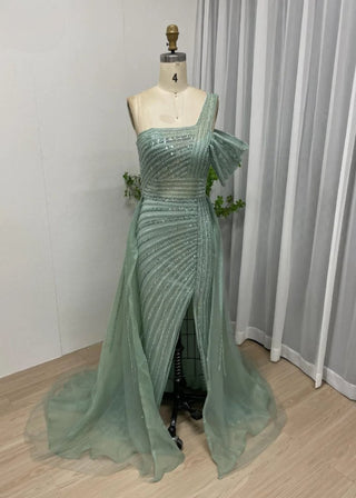 Dubai Graceful Off-Shoulder Mermaid Evening Gown - Arabic Sexy High Split Open Back Sequined Dress for Wedding Parties