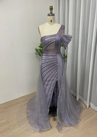 Dubai Graceful Off-Shoulder Mermaid Evening Gown - Arabic Sexy High Split Open Back Sequined Dress for Wedding Parties