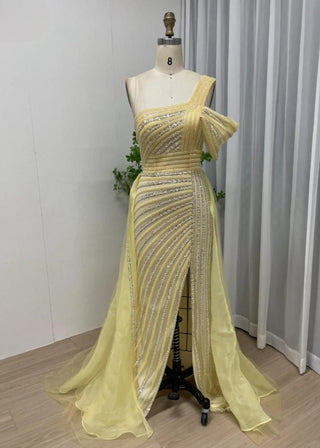 Dubai Graceful Off-Shoulder Mermaid Evening Gown - Arabic Sexy High Split Open Back Sequined Dress for Wedding Parties