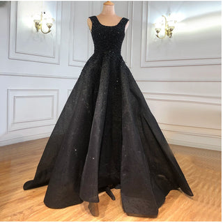 Champagne A-Line Crystal Beaded Lace-Up Luxury Dubai Evening Dress - Gowns for Women's Wedding Party