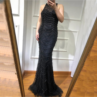 Grey and Black Sleeveless Diamond Mermaid Evening Gown 2024 - Luxury, Sexy, Fashionable, Elegant