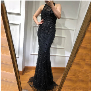 Grey and Black Sleeveless Diamond Mermaid Evening Gown 2024 - Luxury, Sexy, Fashionable, Elegant