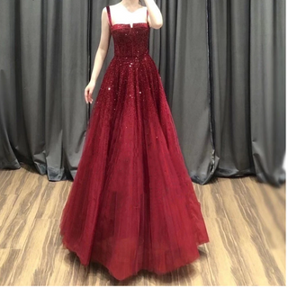 Red Beading Evening Gowns 2024 - Sleeveless A-Line Luxury Floor-Length Formal Dress Design