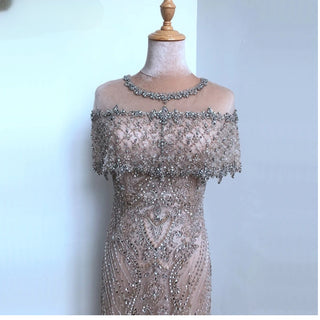 Nude Diamond Sequins Luxury Evening Dress - Dubai Mermaid Formal Gown for Women 2024