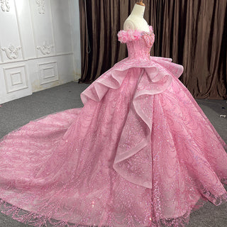 Vintage Bling in Pink: Lace Ball Gown Evening Party Quinceañera Dresses