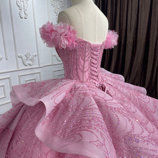 Vintage Bling in Pink: Lace Ball Gown Evening Party Quinceañera Dresses