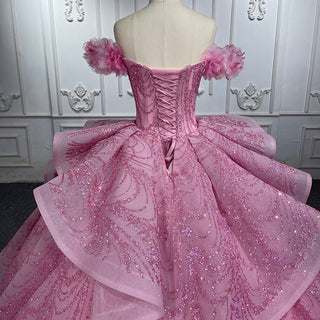 Vintage Bling in Pink: Lace Ball Gown Evening Party Quinceañera Dresses