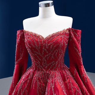 Vintage Red Glamour: Strapless Satin Sequins Evening Gowns Dress