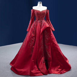 Vintage Red Glamour: Strapless Satin Sequins Evening Gowns Dress