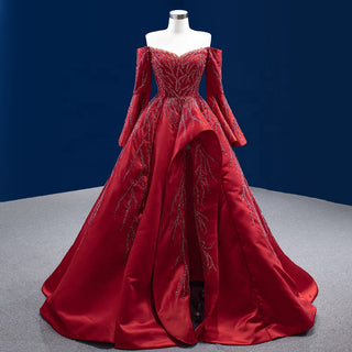 Vintage Red Glamour: Strapless Satin Sequins Evening Gowns Dress