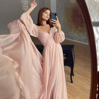 Whimsical Elegance: Off-Shoulder White Chiffon Evening Gown with Dubai-Inspired Blush Pink Undertones - A Dreamy Choice for Arabic Formal Affairs and Weddings.