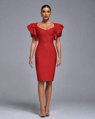 Ships in 1 to 3 Days - Elegant Ruffle Sleeve Midi Dress