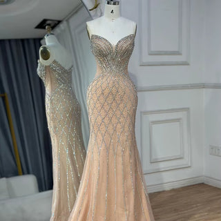 Ships in 2 to 5 Days - Arabic Nude Cape Sleeves Beaded Saudi Evening Gown – 2025 Customized Elegance