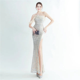 Sexy One-Shoulder Sequin Prom Dress with Split - Evening Gown