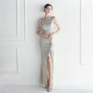 Stunning O-Neck Sequin Prom Dress with Beading and Split