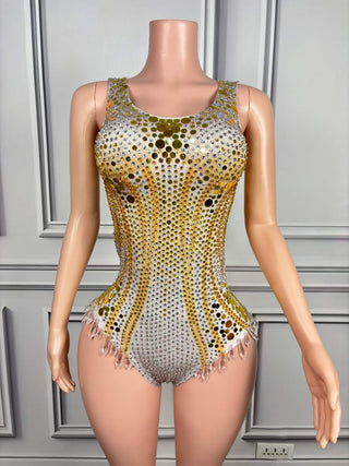 Dazzling Sequin Embellished Bodysuit with Intricate Patterns