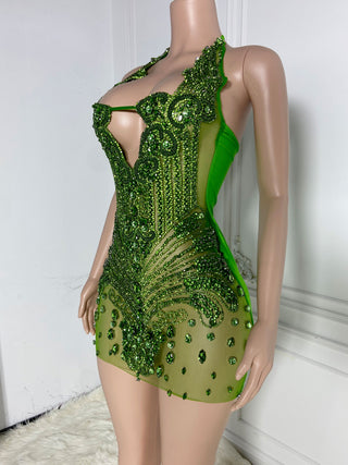 Exquisite Beaded Halter Mini Dress with Intricate Detailing