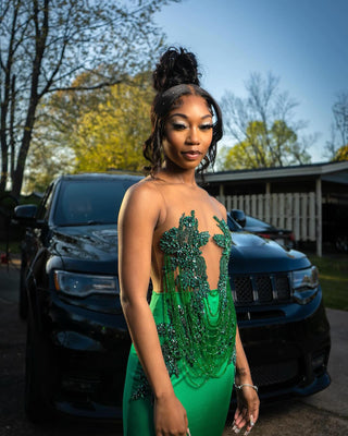 Enchanting Emerald Couture Gown with Intricate Beadwork