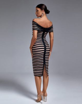 Ships in 1 to 3 Days - Off-Shoulder Striped Knit Midi Dress