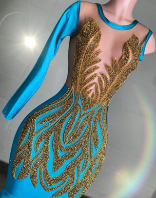 Luxurious One-Sleeve Mermaid Gown with Gold Detailing