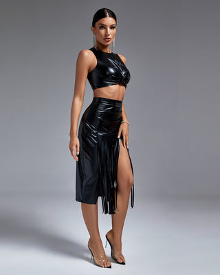 Ships in 1 to 3 Days - Sleek Asymmetrical Two-Piece Fringe Ensemble