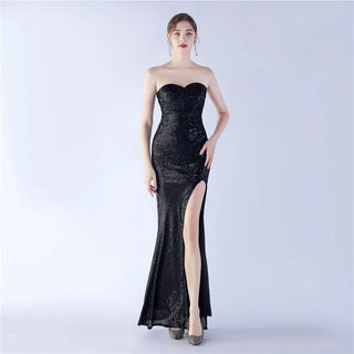 Sweetheart Floor-Length Sequin Prom Dress Strapless Evening Gown with Ruching