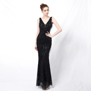 Elegant V-Neck Sequin Prom Dress in Floor-Length Mermaid Style