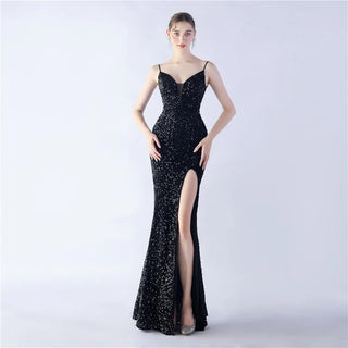 Gorgeous Sequined Floor-Length Prom Dress with Side Split - Evening Gown