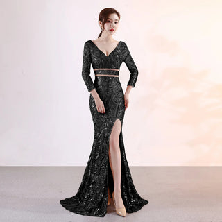 Sexy V-Neck Sequin Prom Dress - Elegant Mermaid Evening Gown for Women