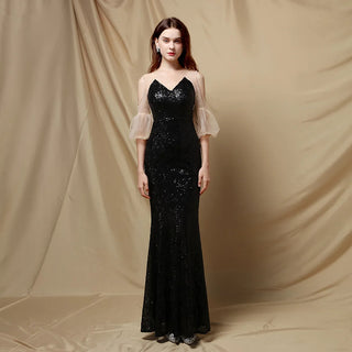 Stunning Sequin V-Neck Floor-Length Mermaid Prom Dress - Elegant Evening Party Gown