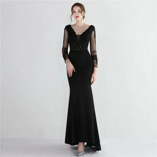 Champagne V-Neck Floor-Length Evening Dress with Mermaid Skirt for Women