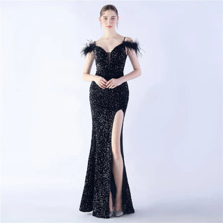 Sweetheart Floor-Length Sequin Prom Dress Feather Mermaid Prom Dresses