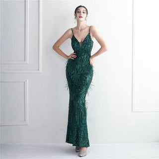 Sexy V-Neck Sequin Prom Dress Long Mermaid Evening Dress Elegant Formal Party Gown